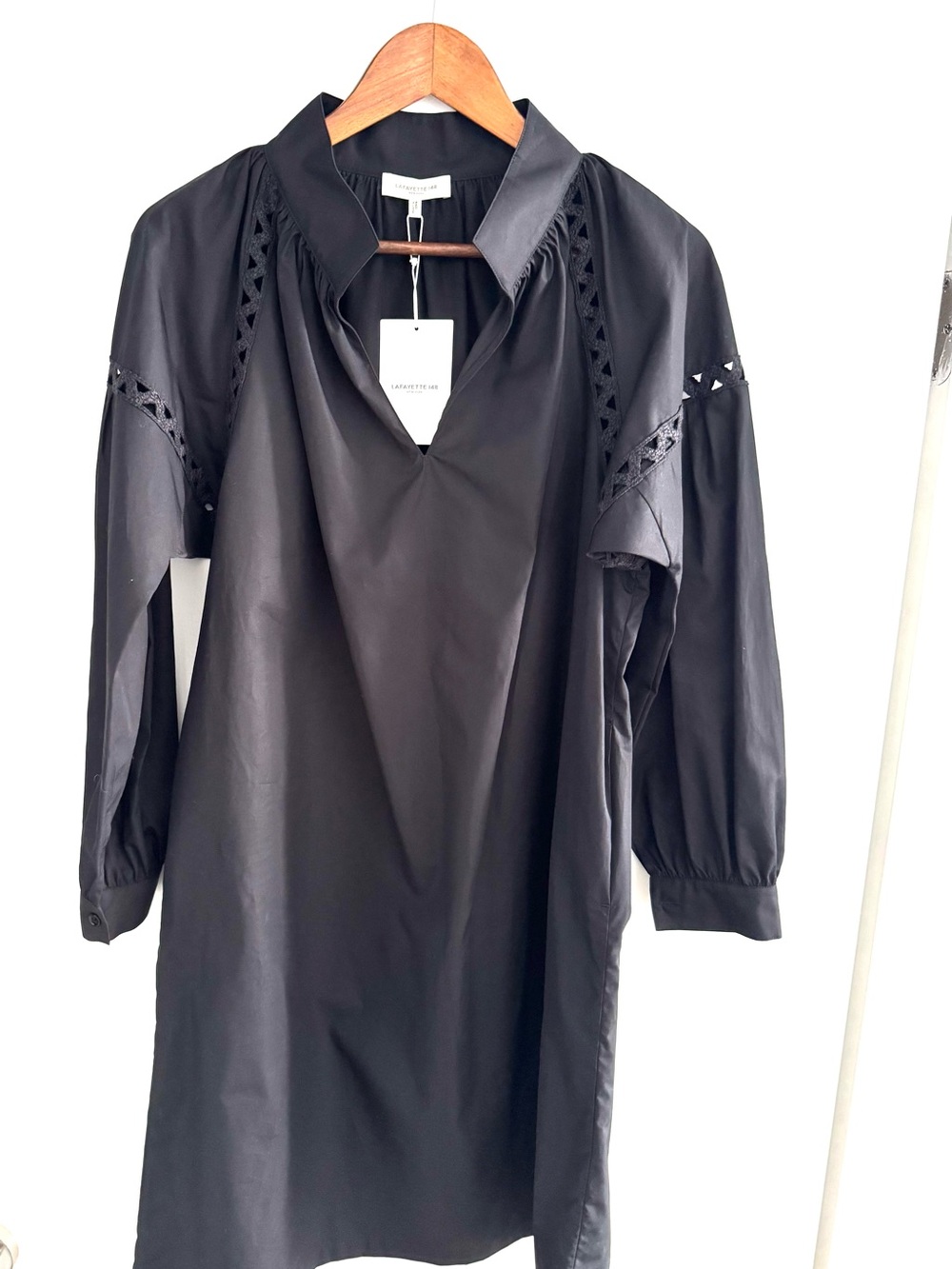 Lafayette 148 New York Black Long-Sleeve Shift Dress with Cutout Detail